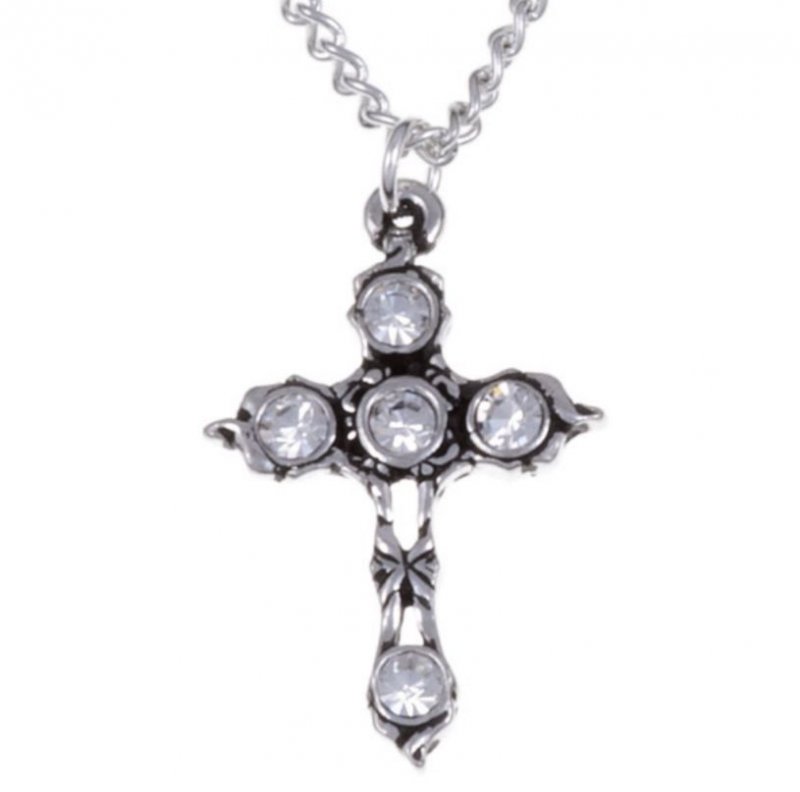 Image 1 of Cross Clear Crystal Stones Stylish Pewter Pendant