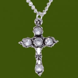Cross Clear Crystal Stones Stylish Pewter Pendant