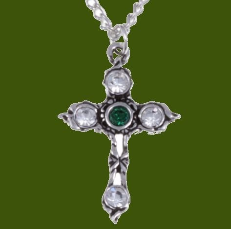 Image 0 of Cross Emerald Green Crystal Stones Stylish Pewter Pendant