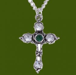 Cross Emerald Green Crystal Stones Stylish Pewter Pendant