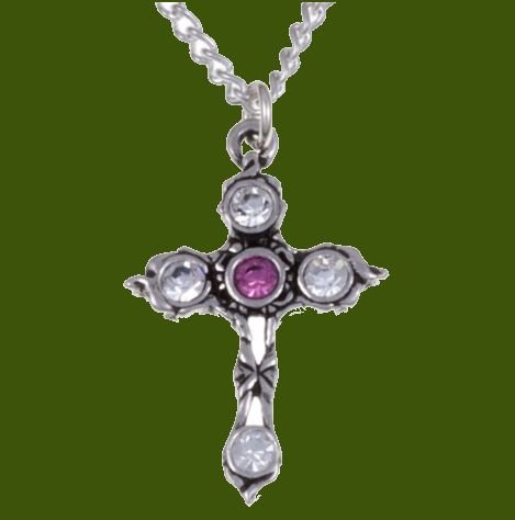 Image 0 of Cross Rose Pink Crystal Stones Stylish Pewter Pendant