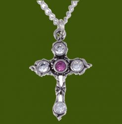 Cross Rose Pink Crystal Stones Stylish Pewter Pendant