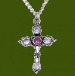 Cross Rose Pink Crystal Stones Stylish Pewter Pendant