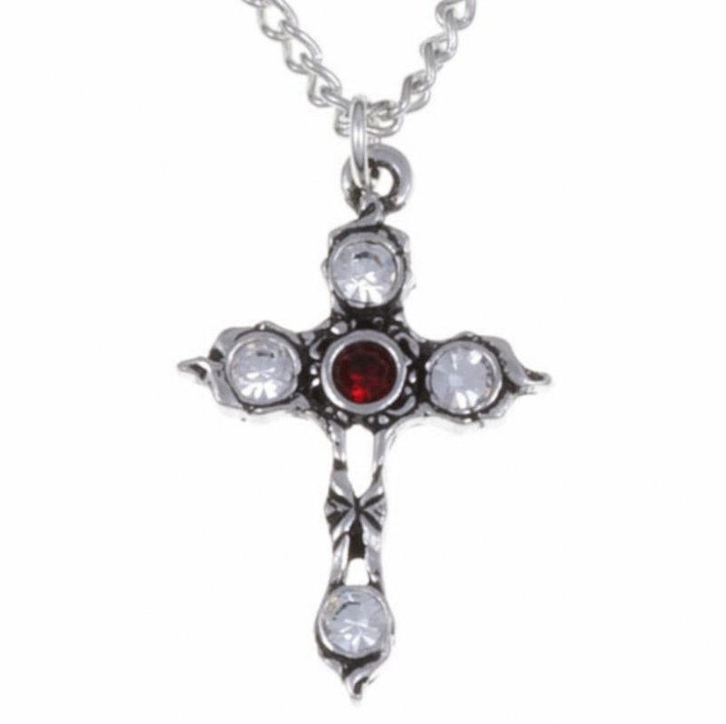 Image 1 of Cross Ruby Red Crystal Stones Stylish Pewter Pendant