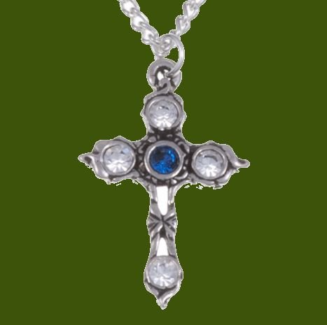 Image 0 of Cross Sapphire Blue Crystal Stones Stylish Pewter Pendant