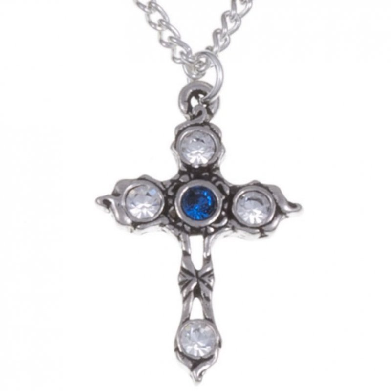 Image 1 of Cross Sapphire Blue Crystal Stones Stylish Pewter Pendant