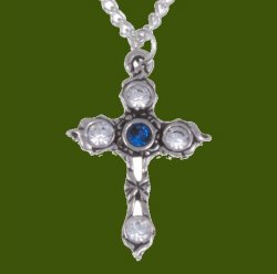 Cross Sapphire Blue Crystal Stones Stylish Pewter Pendant