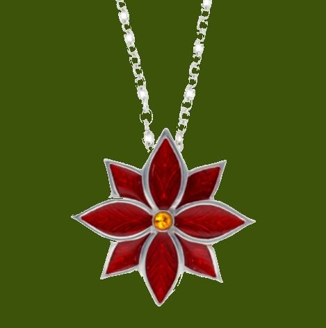 Gold Poinsettia and Red Crystal Necklace