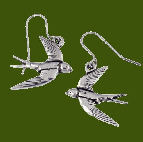 Image 0 of Flying Swifts Bird Themed Sheppard Hook Stylish Pewter Earrings