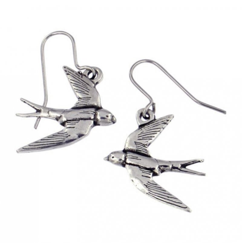 Image 1 of Flying Swifts Bird Themed Sheppard Hook Stylish Pewter Earrings