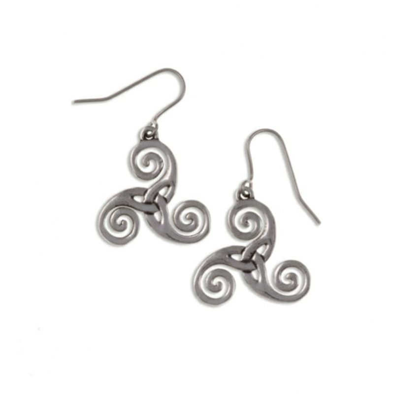 Image 1 of Celtic Triscele Knotwork Stylish Pewter Sheppard Hook Earrings