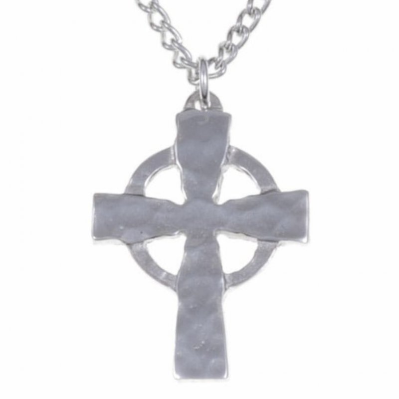Image 1 of Celtic Cross Plain Hammered Stylish Pewter Pendant