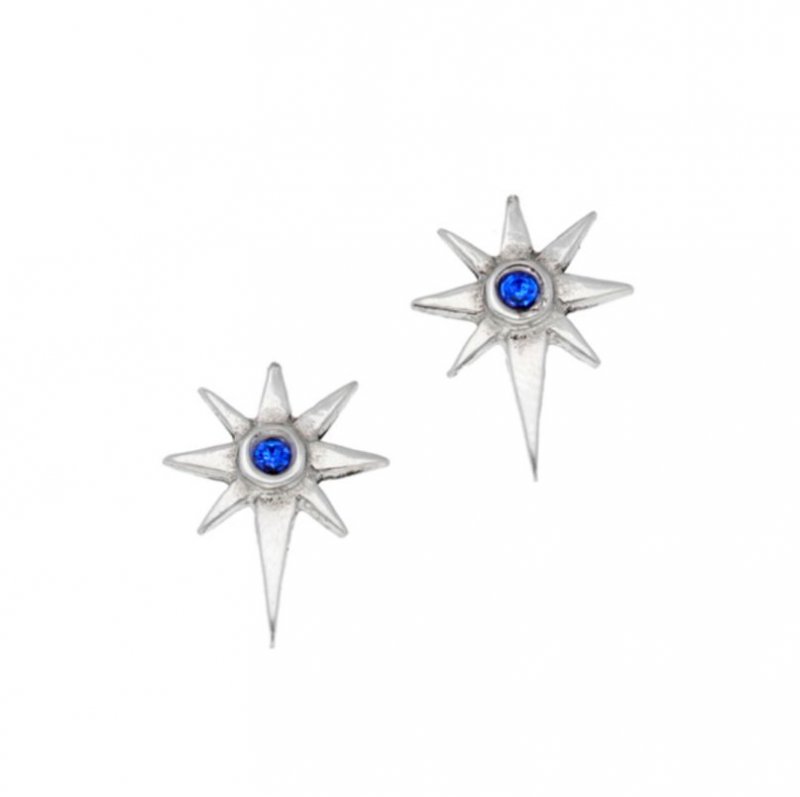 Image 1 of Christmas Star Blue Crystal Small Stud Stylish Pewter Earrings