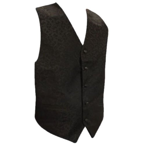 Image 1 of Black On Black Floral Pattern Groom Formal Wedding Vest Mens Waistcoat 