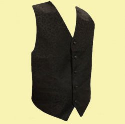 Black On Black Floral Pattern Groom Formal Wedding Vest Mens Waistcoat 