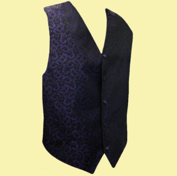 Image 0 of Purple On Black Floral Pattern Groom Formal Wedding Vest Mens Waistcoat 