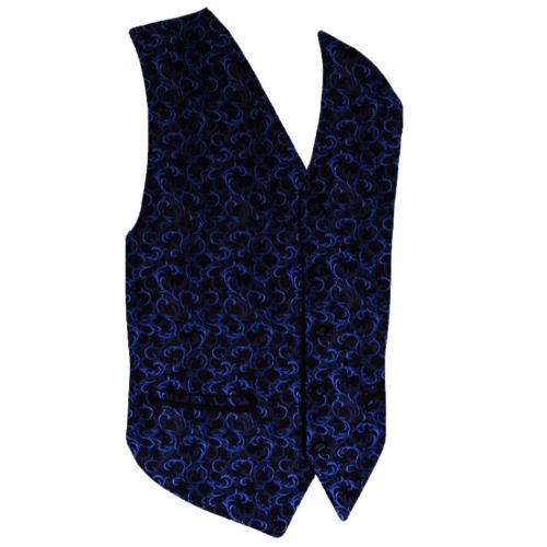 Image 1 of Navy On Black Floral Pattern Groom Formal Wedding Vest Mens Waistcoat 