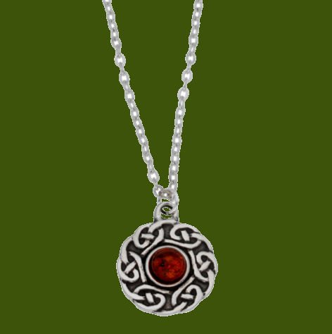 Image 0 of Celtic Knotwork Amber Glass Stone Circular Small Stylish Pewter Pendant