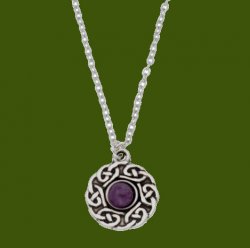 Celtic Knotwork Amethyst Glass Stone Circular Small Stylish Pewter Pendant