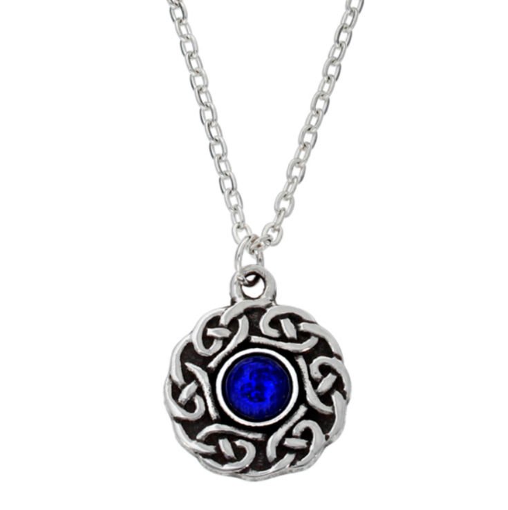 Image 1 of Celtic Knotwork Lapis Lazuli Glass Stone Circular Small Stylish Pewter Pendant