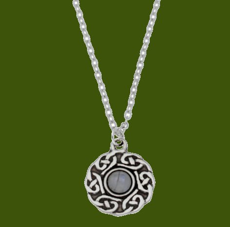 Image 0 of Celtic Knotwork Moonstone Glass Stone Circular Small Stylish Pewter Pendant