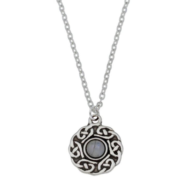 Image 1 of Celtic Knotwork Moonstone Glass Stone Circular Small Stylish Pewter Pendant