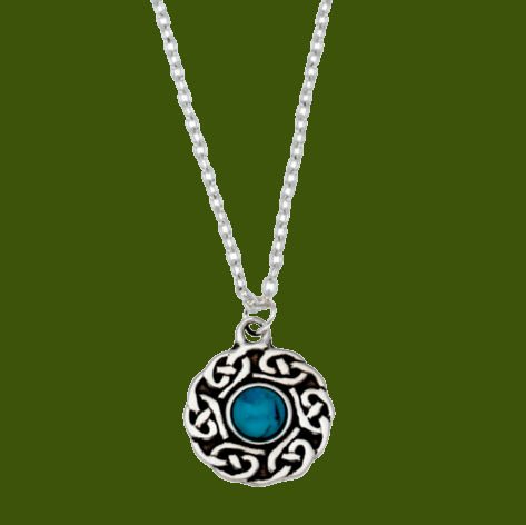 Image 0 of Celtic Knotwork Turquoise Glass Stone Circular Small Stylish Pewter Pendant