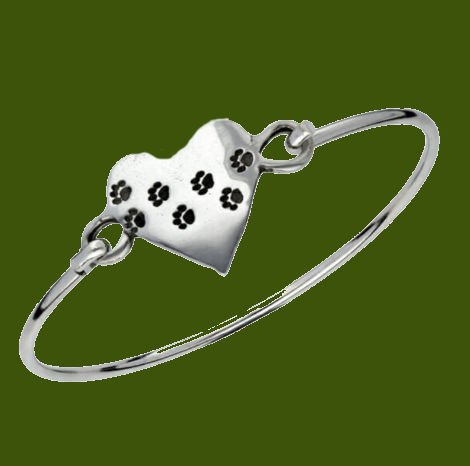 Image 0 of Heart Paw Prints Symbol Silver Plated Clip On Bangle
