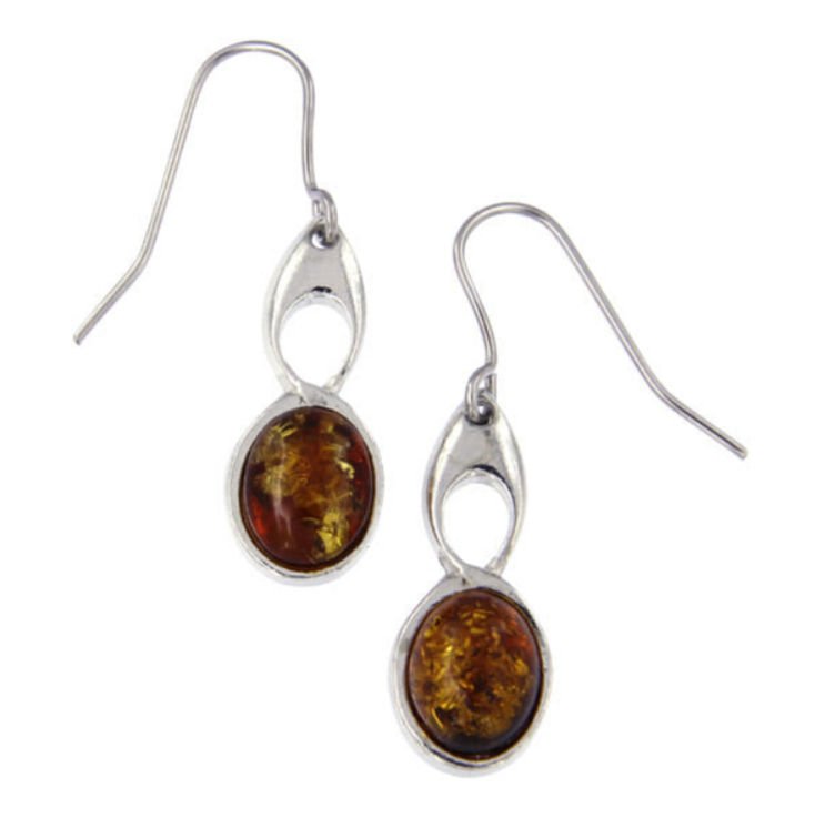 Image 1 of Celtic Bird Knotwork Amber Stylish Pewter Sheppard Hook Earrings