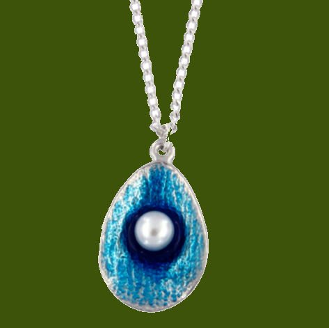 Image 0 of Ocean Blue Enamel Freshwater Pearl Stylish Pewter Pendant