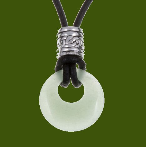 Image 0 of Green Aventurine Circle Celtic Stylish Pewter Toggle Leather Cord Pendant