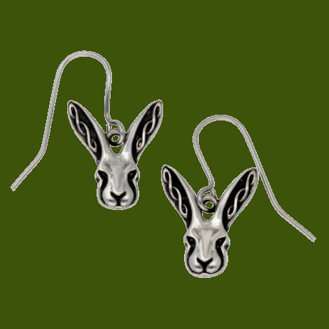 Image 0 of Hare Celtic Knotwork Animal Themed Stylish Pewter Sheppard Hook Earrings