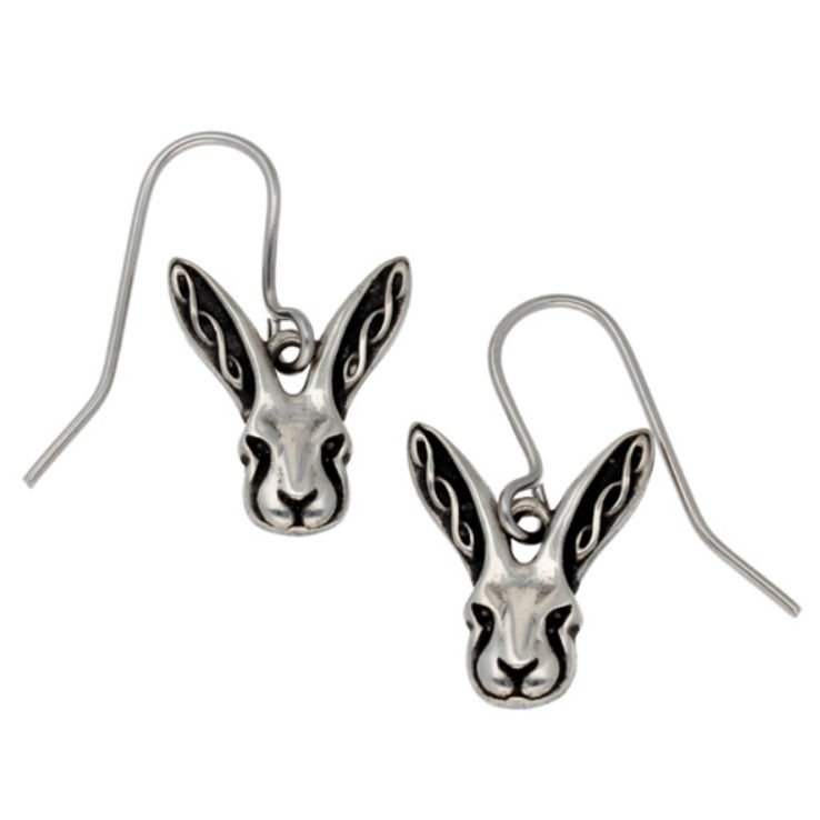 Image 1 of Hare Celtic Knotwork Animal Themed Stylish Pewter Sheppard Hook Earrings