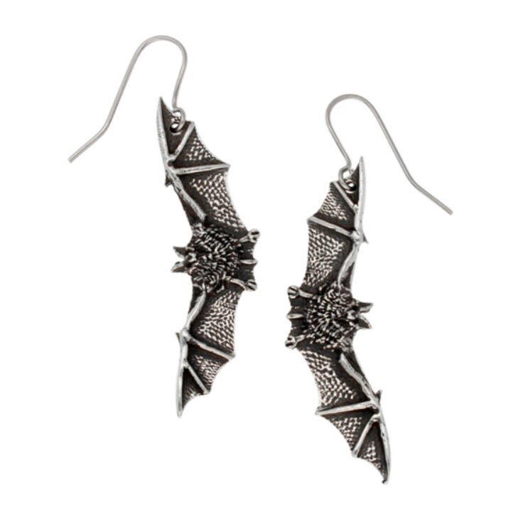 Image 1 of Flying Bat Animal Themed Sheppard Hook Stylish Pewter Earrings