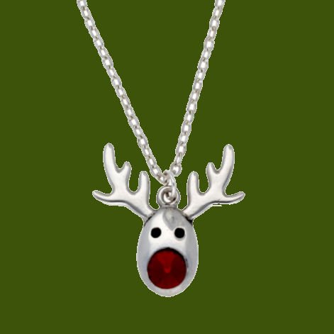 Image 0 of Rudolph Reindeer Red Crystal Christmas Small Stylish Pewter Pendant