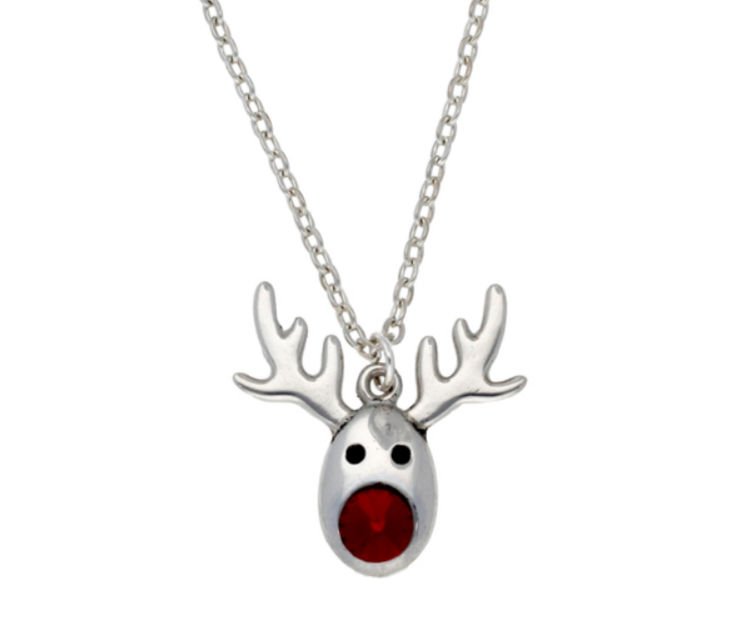 Image 1 of Rudolph Reindeer Red Crystal Christmas Small Stylish Pewter Pendant