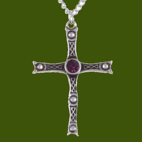 Image 0 of Staffordshire Hoard Cross Purple Crystal Stone Stylish Pewter Pendant