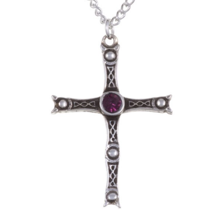 Image 1 of Staffordshire Hoard Cross Purple Crystal Stone Stylish Pewter Pendant