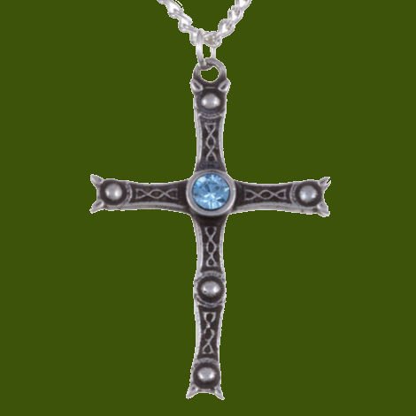 Image 0 of Staffordshire Hoard Cross Aqua Blue Crystal Stone Stylish Pewter Pendant