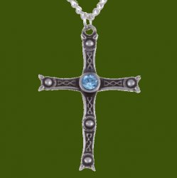 Staffordshire Hoard Cross Aqua Blue Crystal Stone Stylish Pewter Pendant
