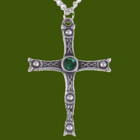 Image 0 of Staffordshire Hoard Cross Emerald Green Crystal Stone Stylish Pewter Pendant