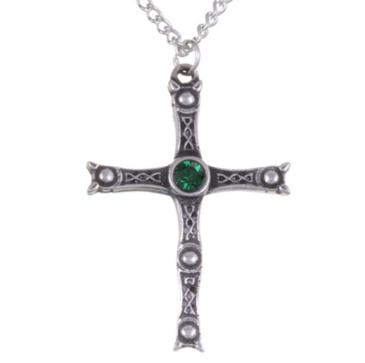 Image 1 of Staffordshire Hoard Cross Emerald Green Crystal Stone Stylish Pewter Pendant