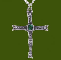 Staffordshire Hoard Cross Emerald Green Crystal Stone Stylish Pewter Pendant