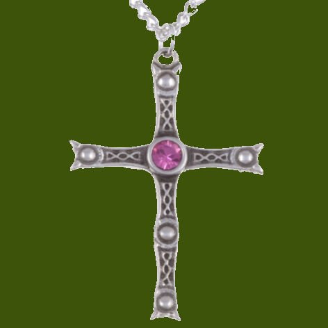 Image 0 of Staffordshire Hoard Cross Rose Pink Crystal Stone Stylish Pewter Pendant