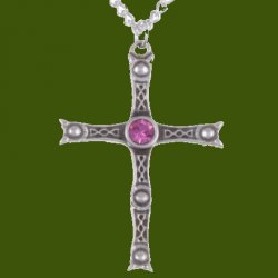 Staffordshire Hoard Cross Rose Pink Crystal Stone Stylish Pewter Pendant