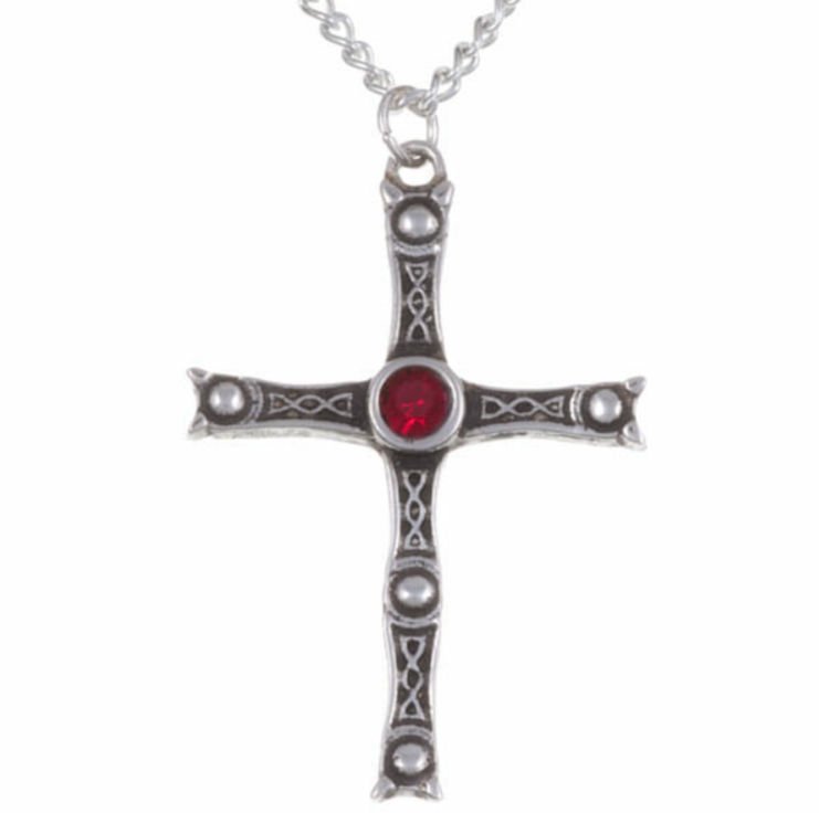 Image 1 of Staffordshire Hoard Cross Ruby Red Crystal Stone Stylish Pewter Pendant