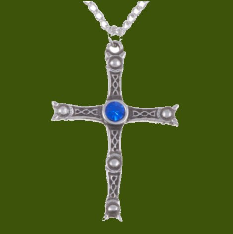 Image 0 of Staffordshire Hoard Cross Sapphire Blue Crystal Stone Stylish Pewter Pendant