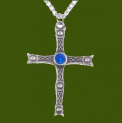 Staffordshire Hoard Cross Sapphire Blue Crystal Stone Stylish Pewter Pendant