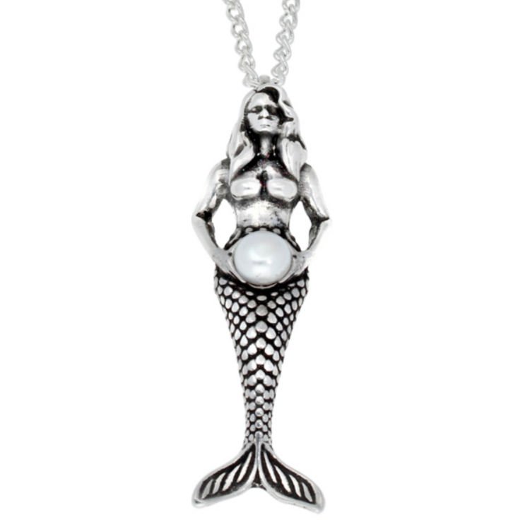 Image 1 of Mermaid Freshwater Cultured Pearl Large Stylish Pewter Pendant