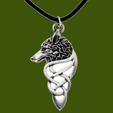 Image 0 of Wolf Celtic Knotwork Symbol Leather Thong Stylish Pewter Pendant